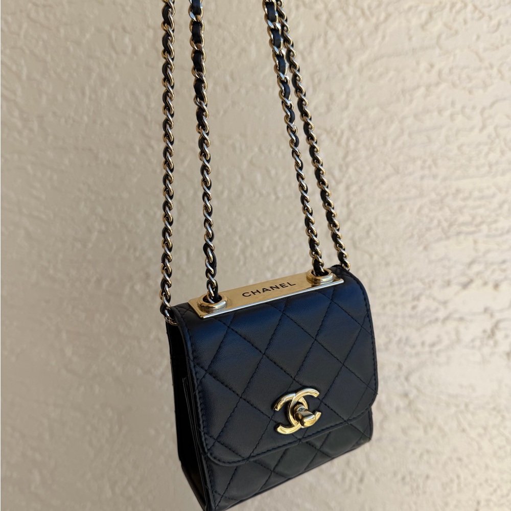 CHANEL Black Lambskin Mini Trendy CC Bag Gold Hardware